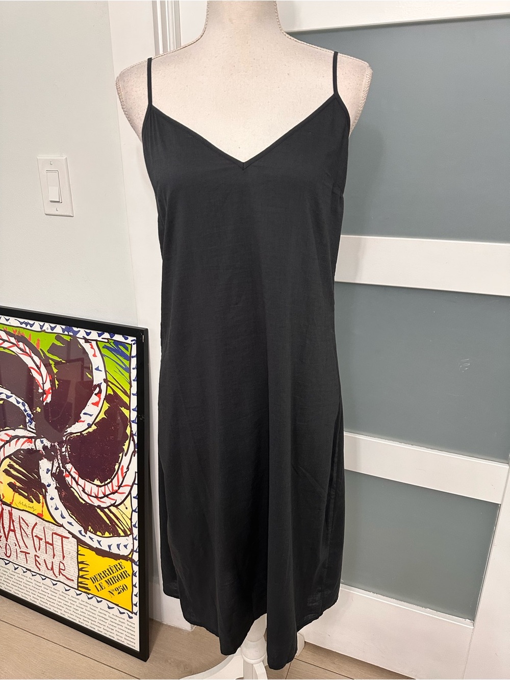 Sundays Black Simple Black V-Neck Slip Dress SZ 1/Small Casual Layering NWT